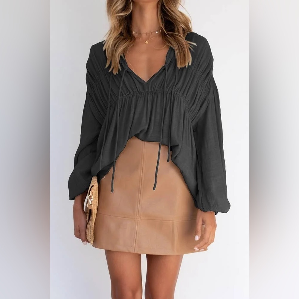 Pleated Lantern Sleeve Top